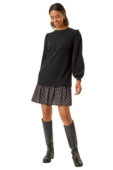 Roman Black Geometric Mix Print Mini Dress