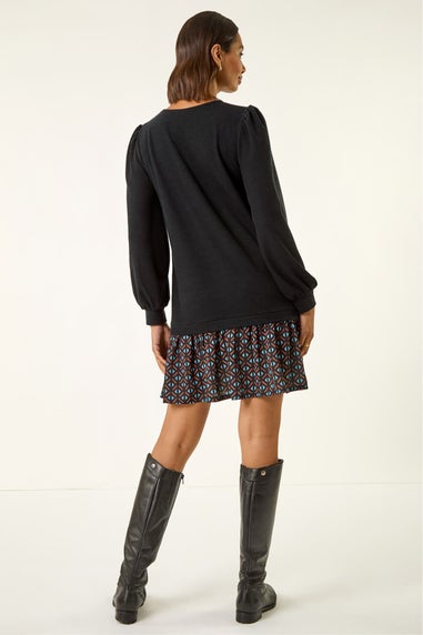 Roman Black Geometric Mix Print Mini Dress