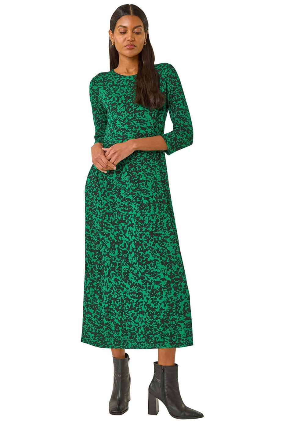 Roman Green Abstract Pocket Midi Dress