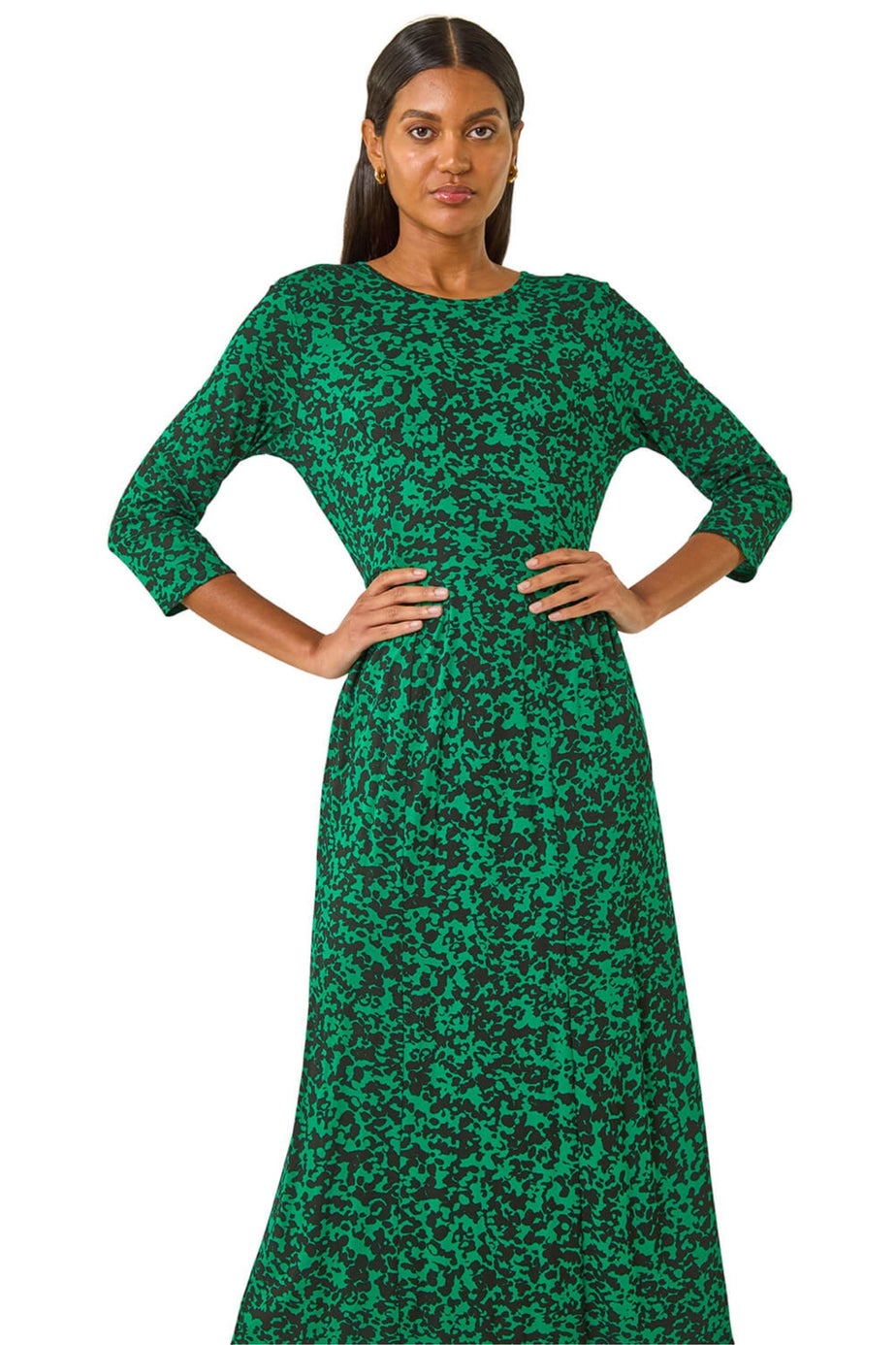 Roman Green Abstract Pocket Midi Dress