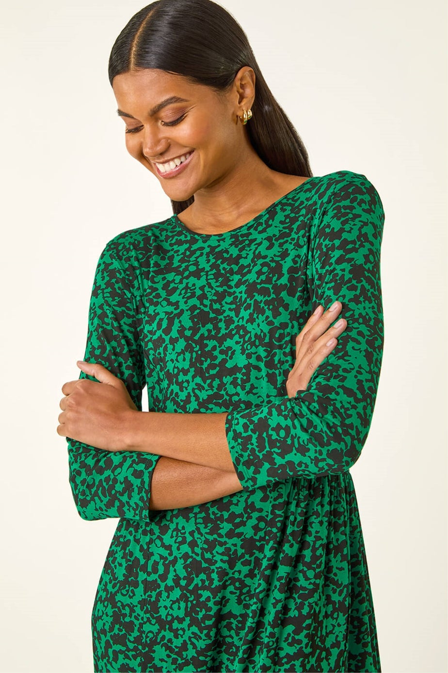 Roman Green Abstract Pocket Midi Dress