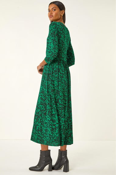 Roman Green Abstract Pocket Midi Dress