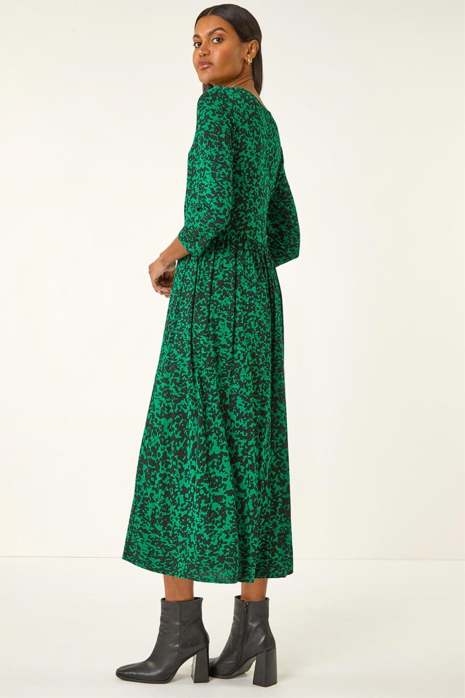 Roman Green Abstract Pocket Midi Dress