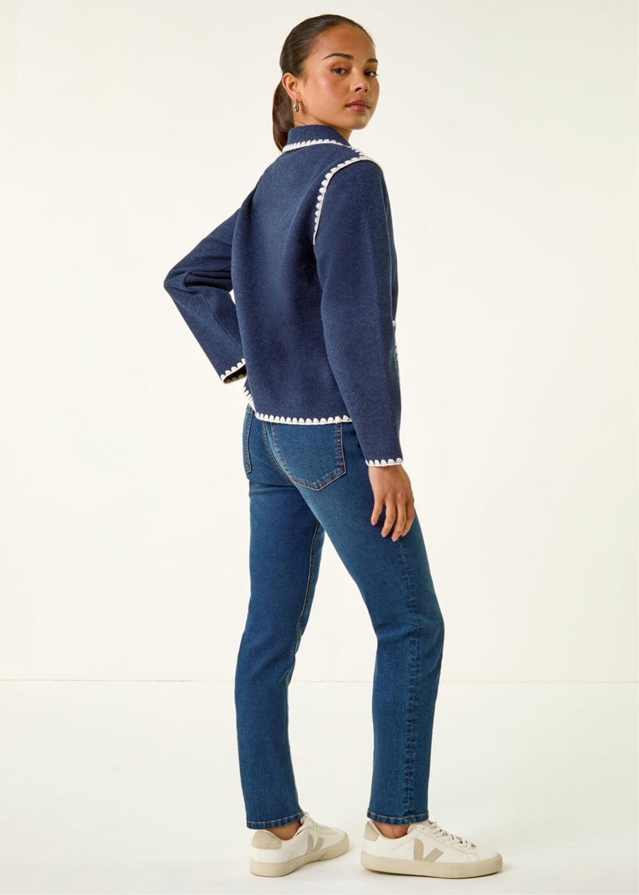 Roman Navy Petite Blanket Stitch Jacket
