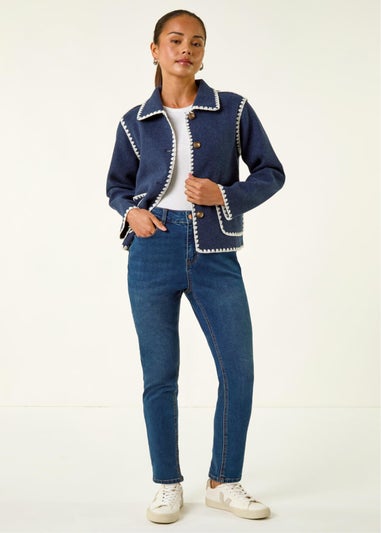 Roman Navy Petite Blanket Stitch Jacket