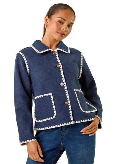 Roman Navy Petite Blanket Stitch Jacket