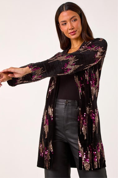 Roman Bronze Sequin Velvet Longline Jacket