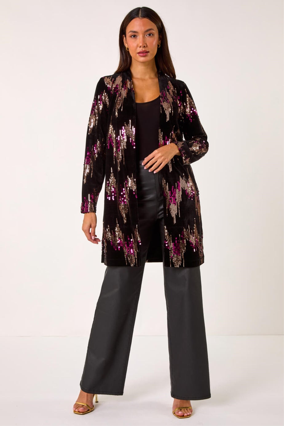 Roman Bronze Sequin Velvet Longline Jacket