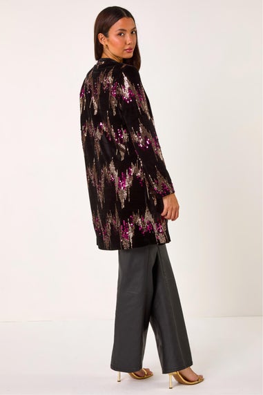 Roman Bronze Sequin Velvet Longline Jacket