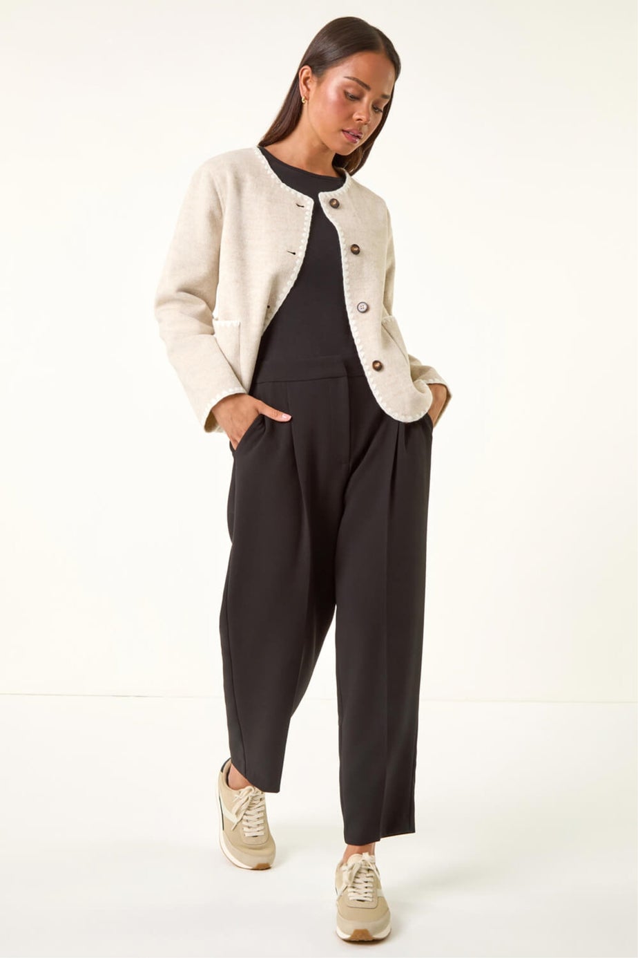 Roman Stone Petite Blanket Stitch Jacket