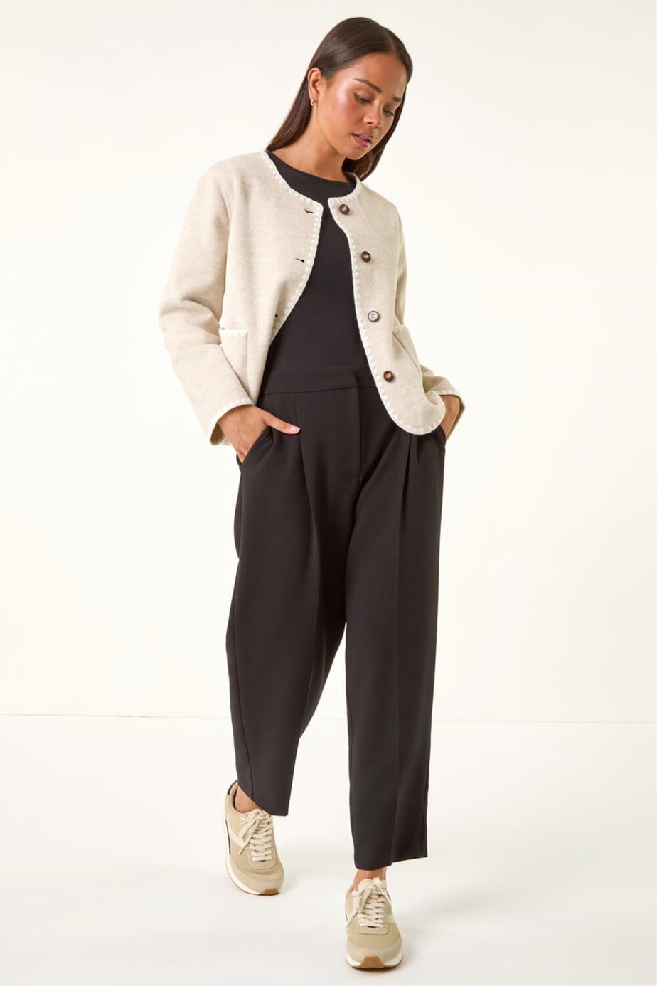 Roman Stone Petite Blanket Stitch Jacket