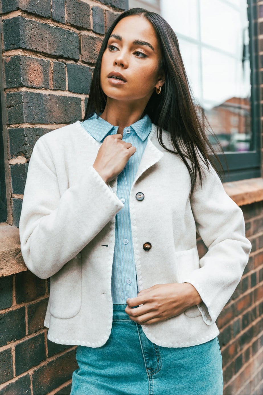 Roman Stone Petite Blanket Stitch Jacket
