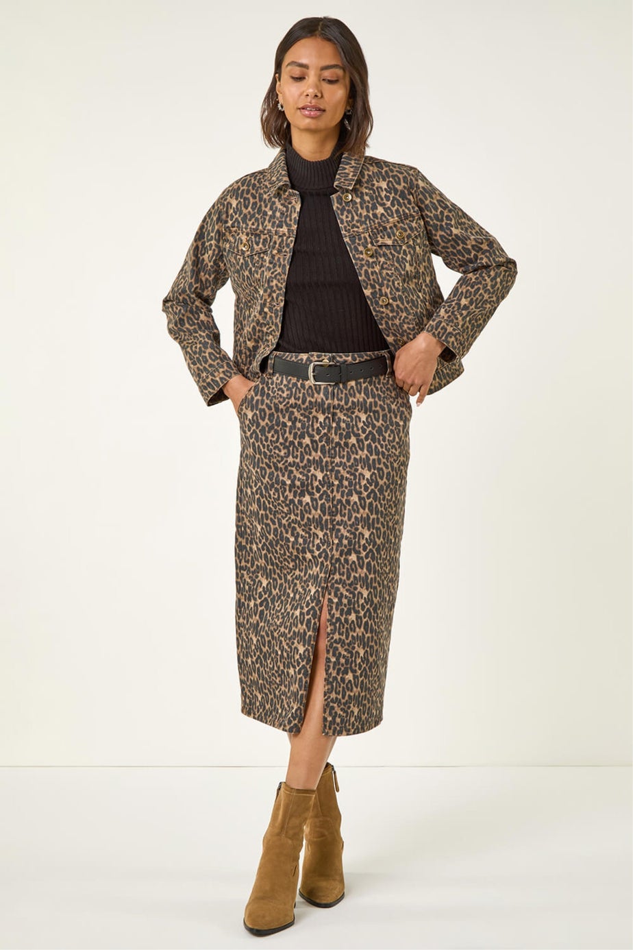Roman Chocolate Animal Print Twill Jacket