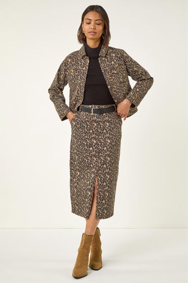 Roman Chocolate Animal Print Twill Jacket