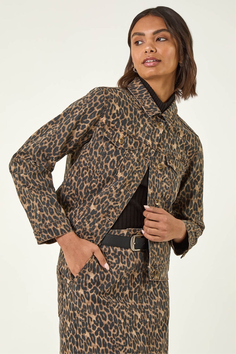 Roman Chocolate Animal Print Twill Jacket