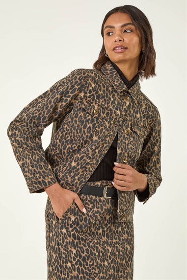 Roman Chocolate Animal Print Twill Jacket