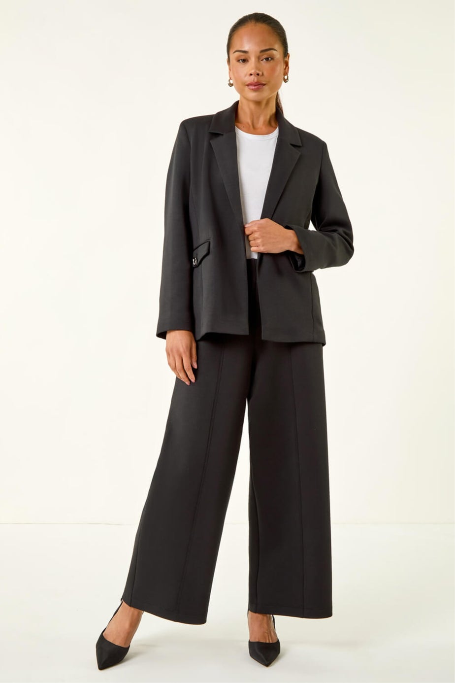 Roman Black Petite Pocket Detail Stretch Blazer