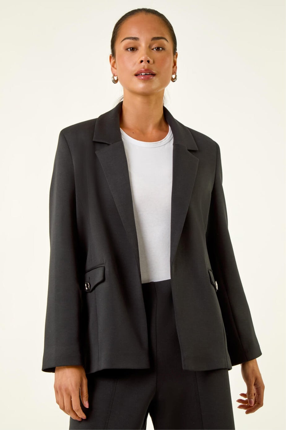Roman Black Petite Pocket Detail Stretch Blazer