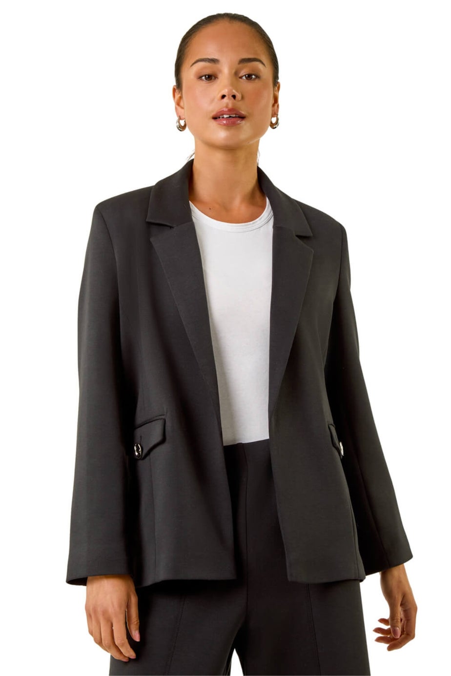 Roman Black Petite Pocket Detail Stretch Blazer