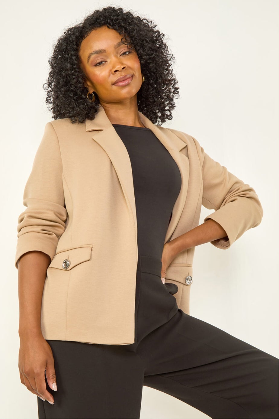 Roman Stone Petite Pocket Detail Stretch Blazer