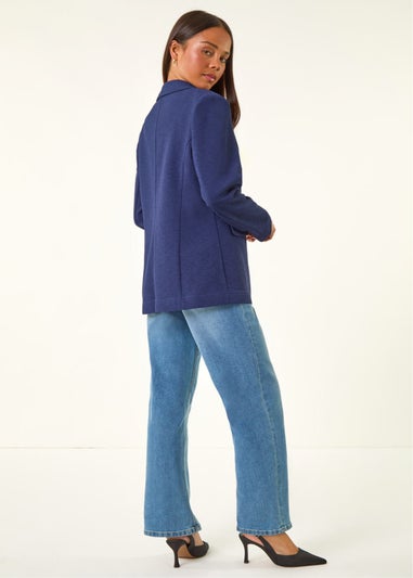 Roman Navy Petite Textured Buttoned Blazer