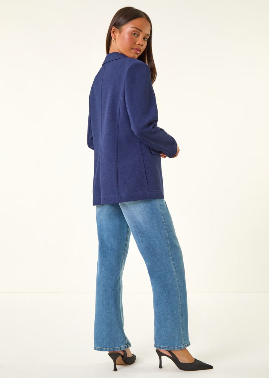 Roman Navy Petite Textured Buttoned Blazer
