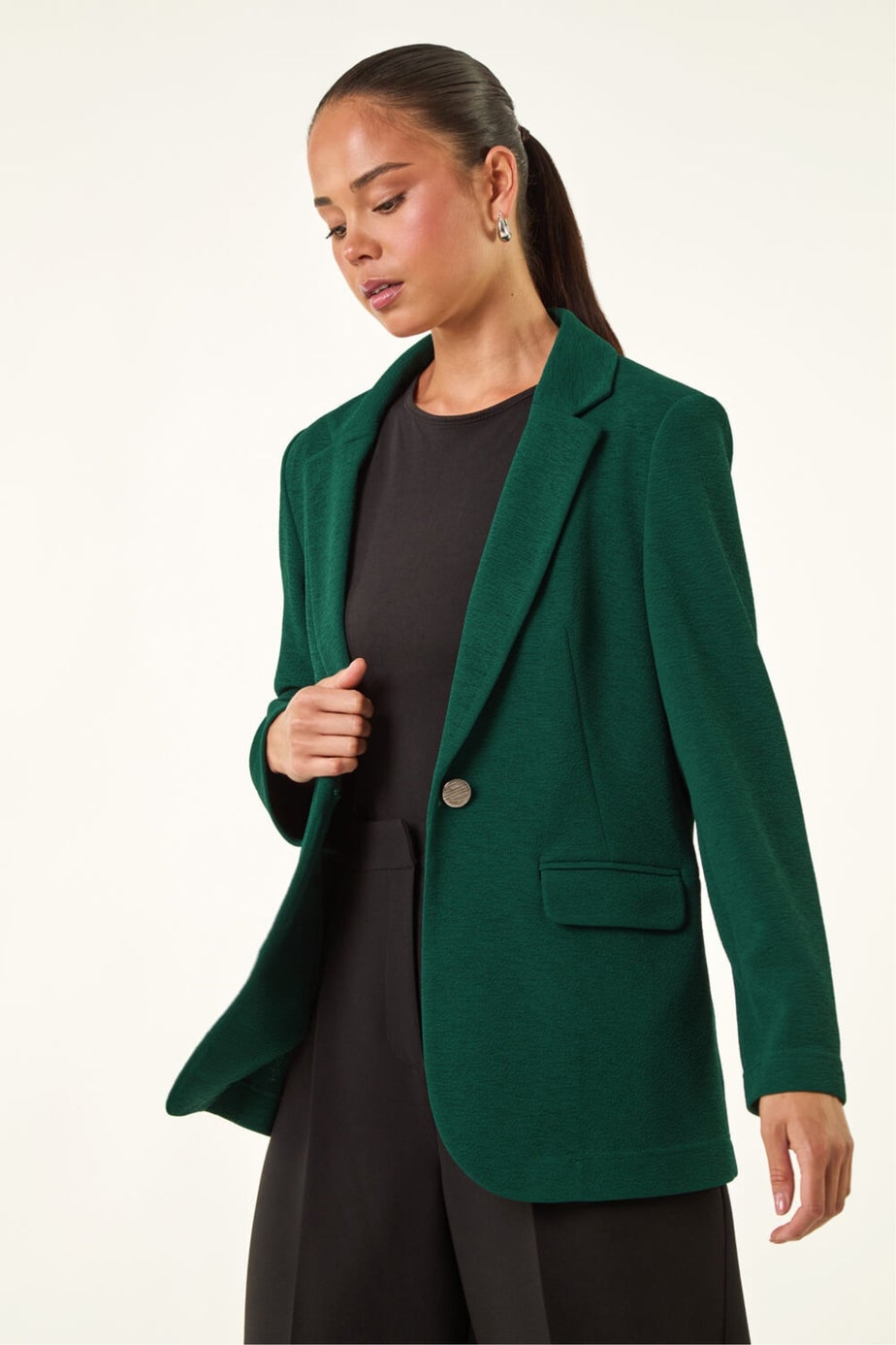 Roman Teal Petite Textured Buttoned Blazer