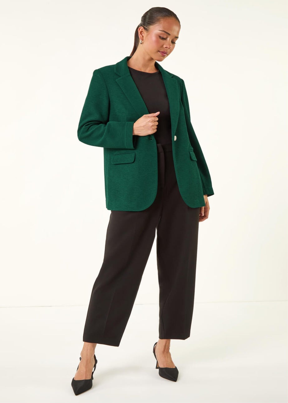 Roman Teal Petite Textured Buttoned Blazer