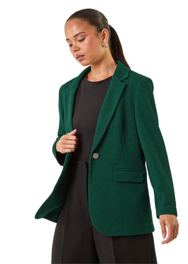 Roman Teal Petite Textured Buttoned Blazer