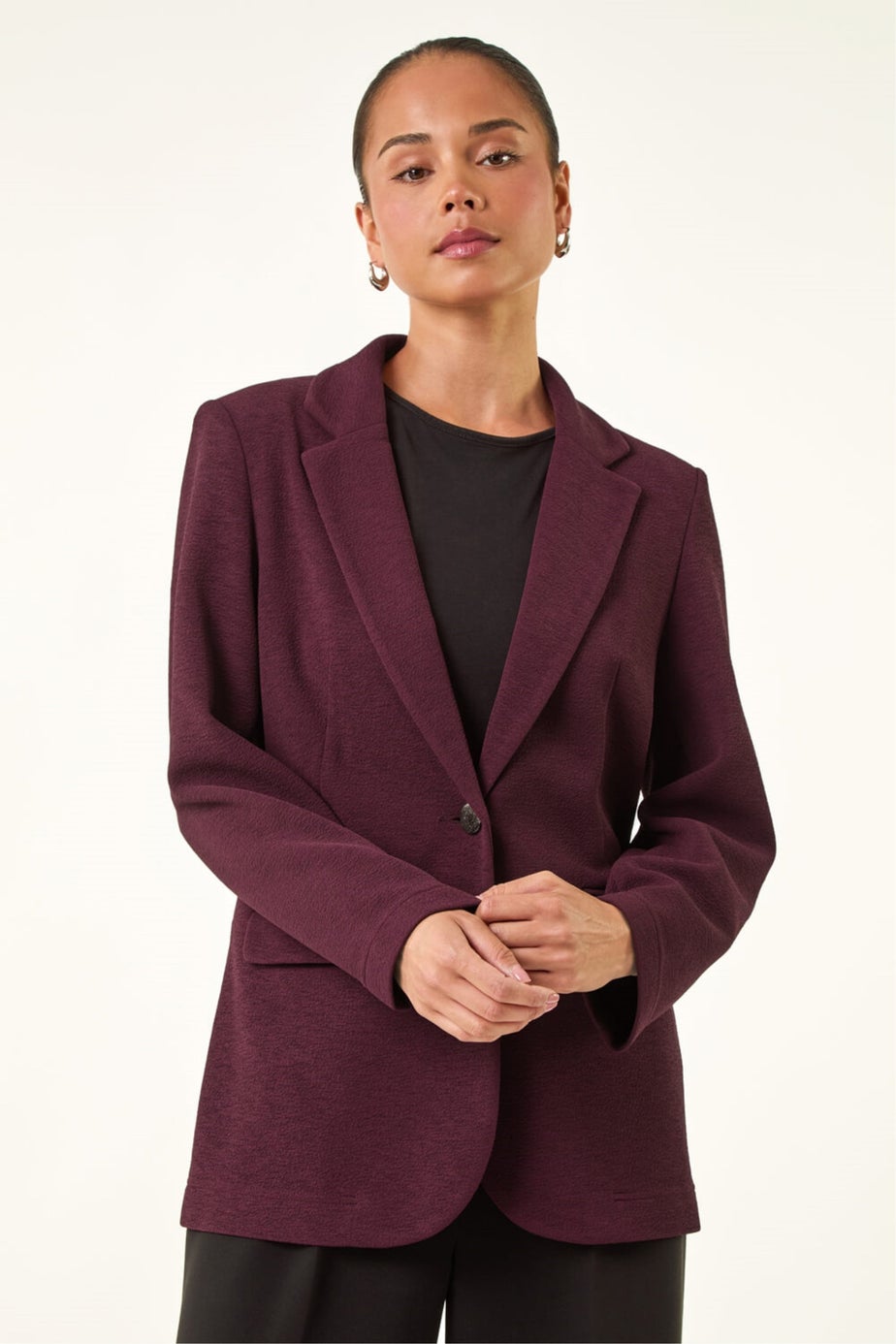 Roman Plum Petite Textured Buttoned Blazer