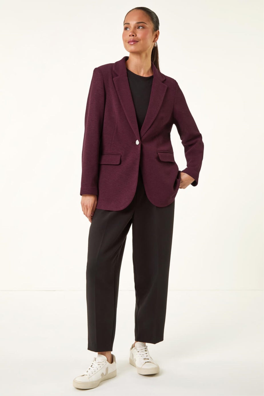 Roman Plum Petite Textured Buttoned Blazer