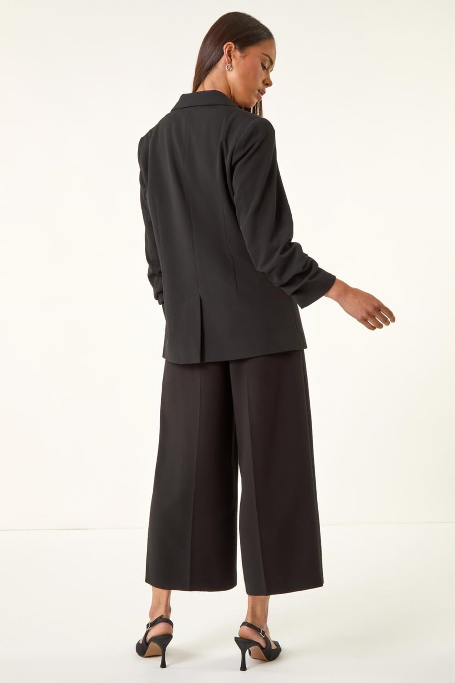 Roman Black Petite Ruched Buttoned Blazer