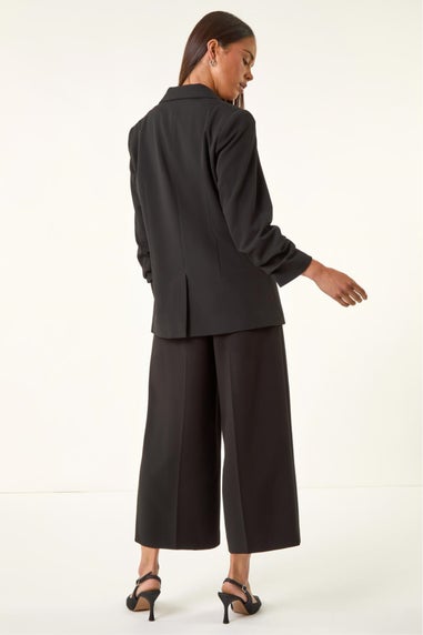 Roman Black Petite Ruched Buttoned Blazer