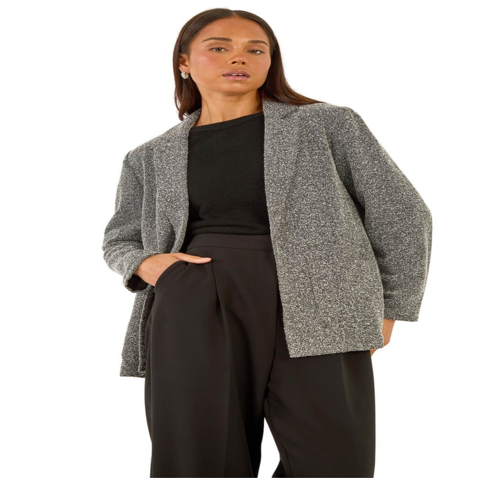 Roman Black Petite Herringbone Pocket Blazer