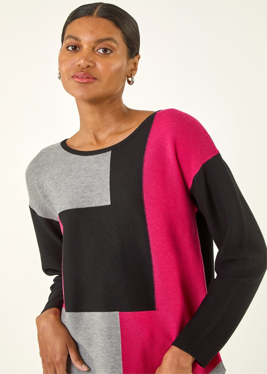 Roman Black Colour Block Ribbed Jumper
