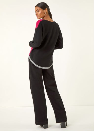 Roman Black Colour Block Ribbed Jumper