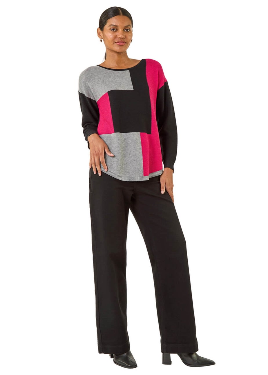 Roman Black Colour Block Ribbed Jumper