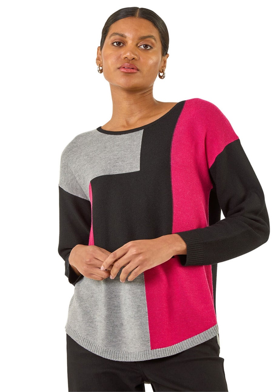 Roman Black Colour Block Ribbed Jumper