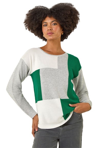 Roman Grey Colour Block Ribbed Jumper