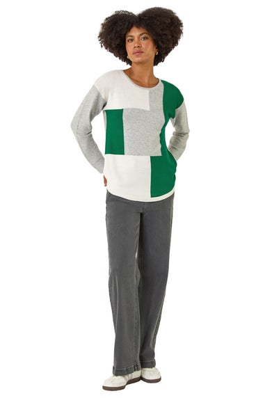 Roman Grey Colour Block Ribbed Jumper