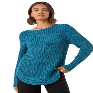 Roman Blue Curved Hem Stitch Knit Jumper