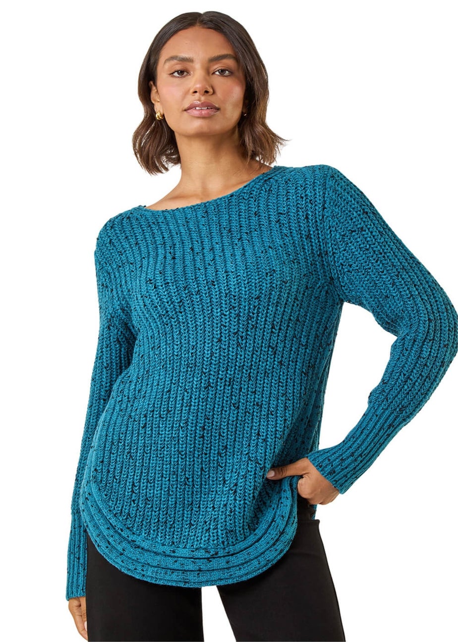 Roman Blue Curved Hem Stitch Knit Jumper