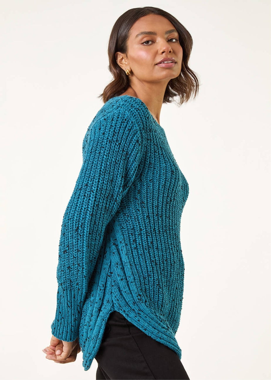 Roman Blue Curved Hem Stitch Knit Jumper