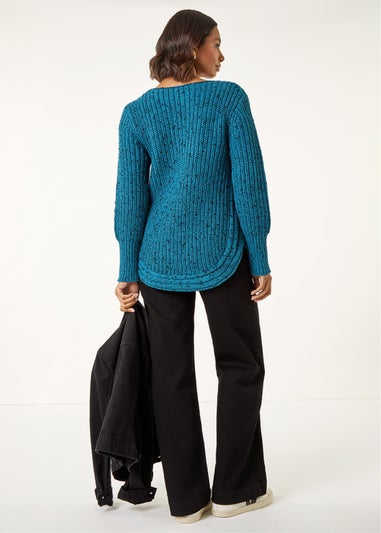 Roman Blue Curved Hem Stitch Knit Jumper