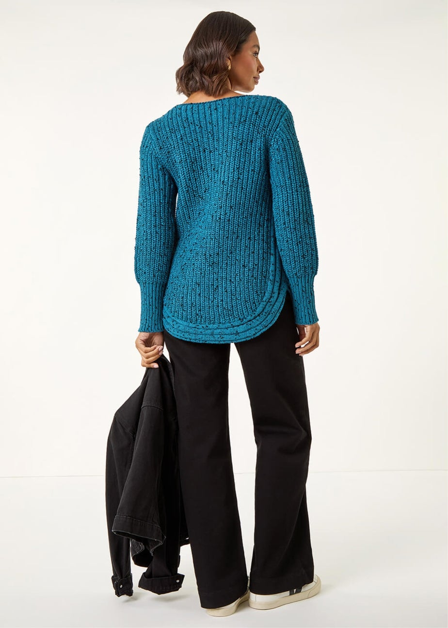 Roman Blue Curved Hem Stitch Knit Jumper