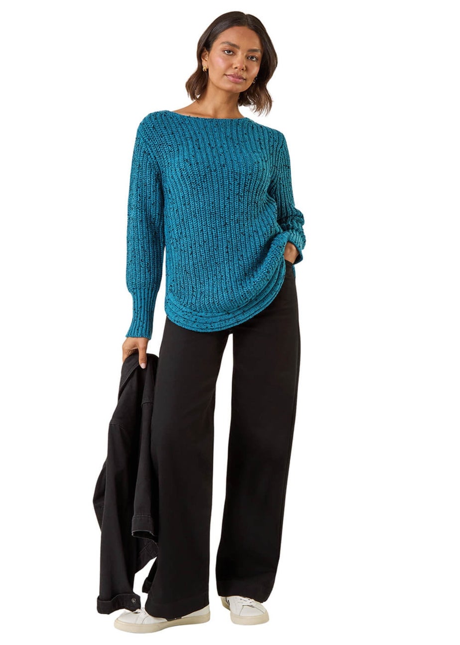 Roman Blue Curved Hem Stitch Knit Jumper