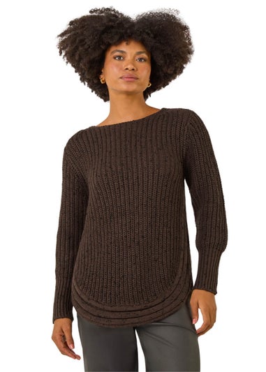 Roman Chocolate Curved Hem Stitch Knit Jumper