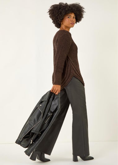 Roman Chocolate Curved Hem Stitch Knit Jumper