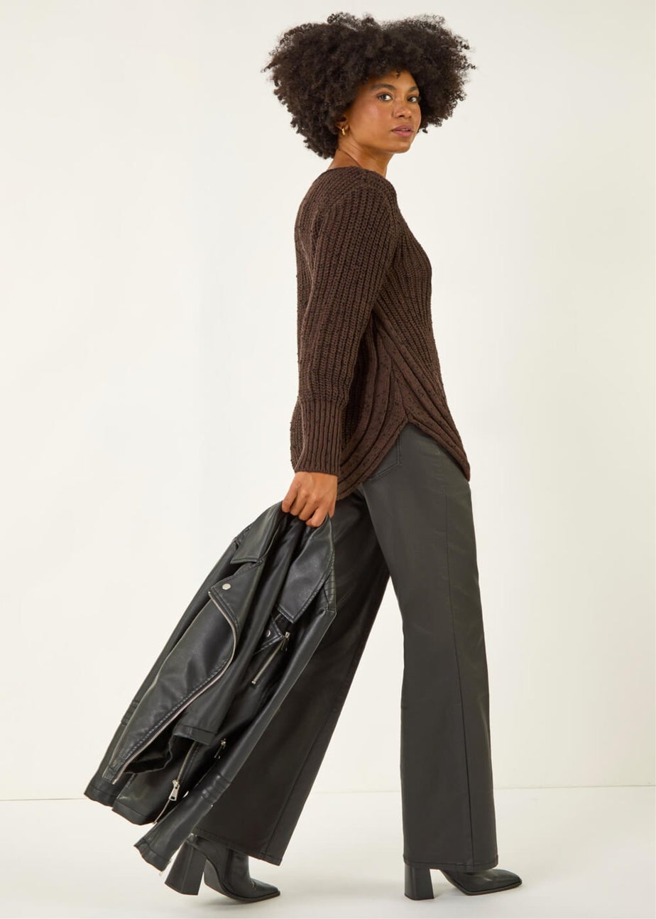 Roman Chocolate Curved Hem Stitch Knit Jumper