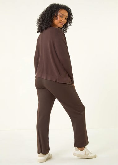 Roman Chocolate Petite Plain Stretch Cardigan